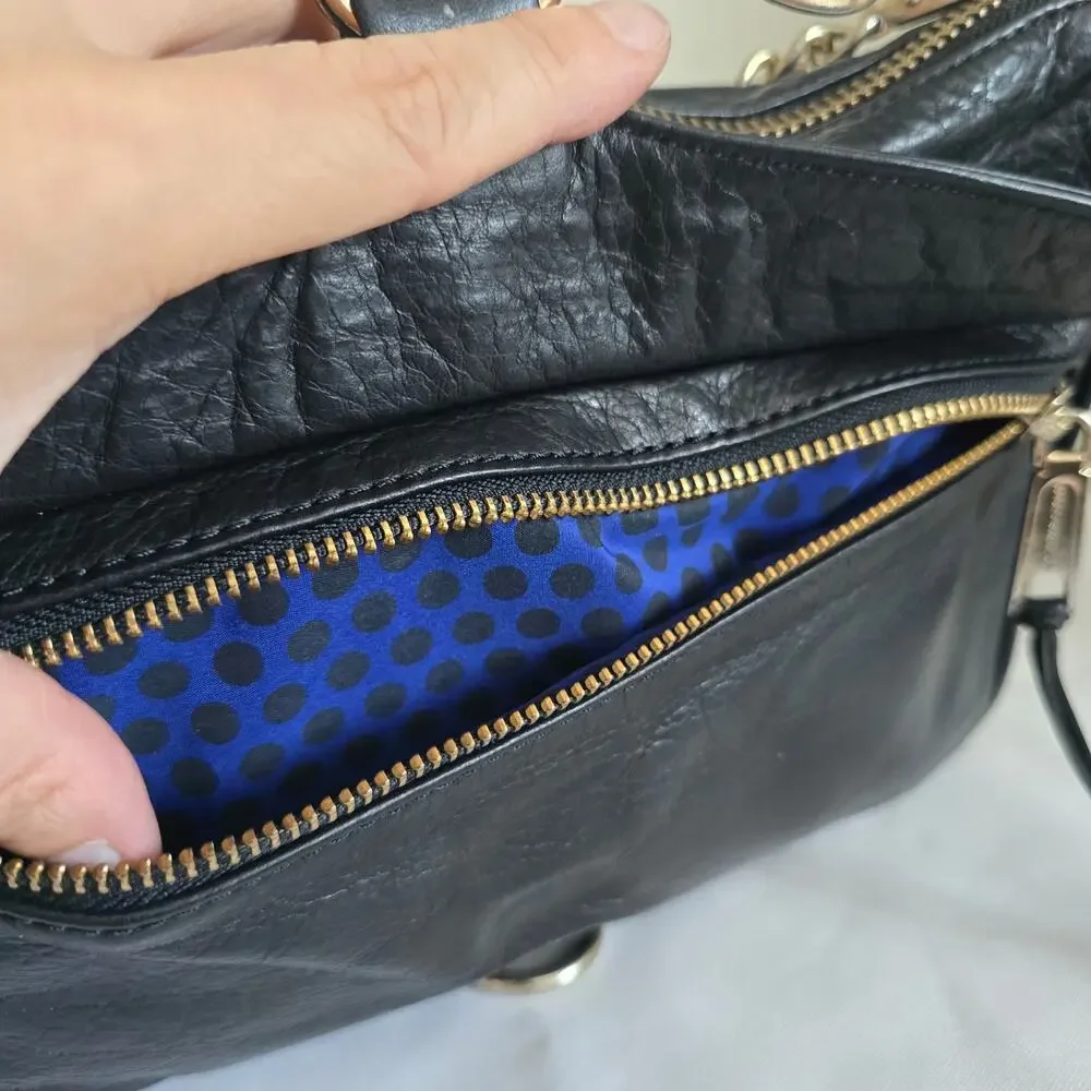 Rebecca Minkoff Black Leather Chain-Link Crossbody Bag Studs Tassel M.A.C